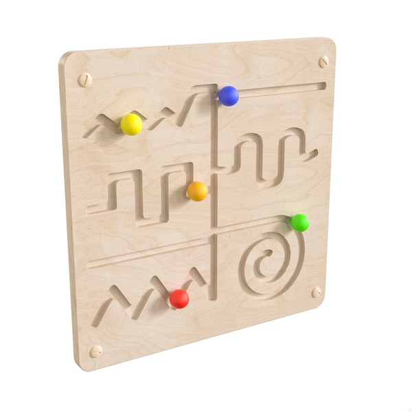 Flash Furniture Bright Beginnings Commercial Grade STEAM Wall Activity Board with Natural Finish and Multicolor Accents, Maze Motor Skills MK-ME14337-GG - main